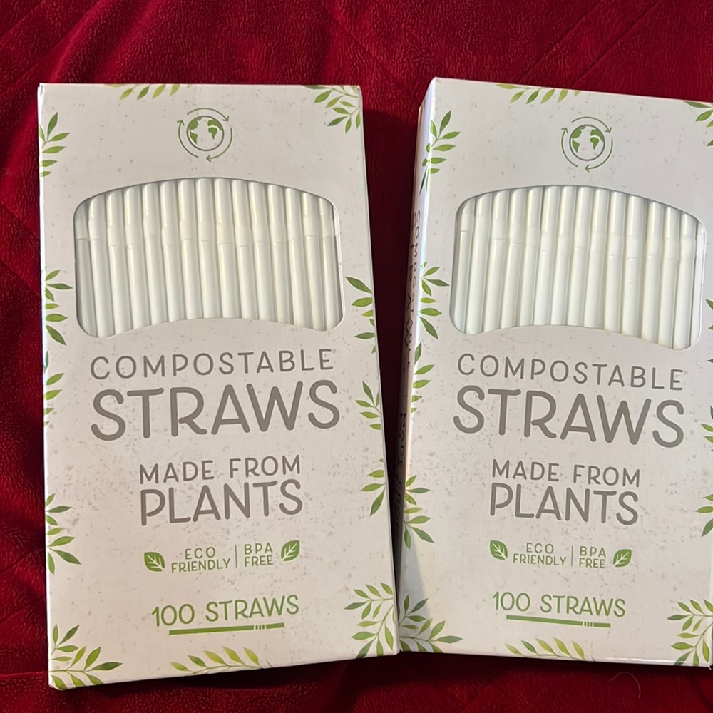 Compostable Straws Made From Plants, 2 boxes of 100 straws each box, new, sealed